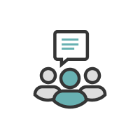 Illustrative graphic of people with a speech bubble above