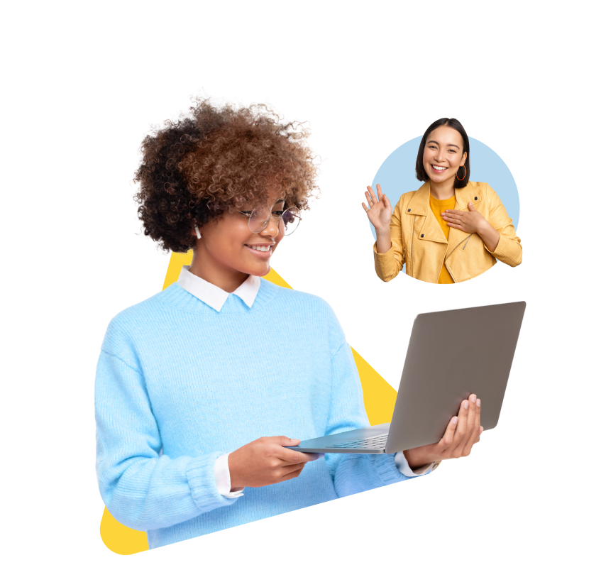 Student working with her laptop icon