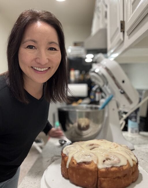 Woman with a cinnamon roll
